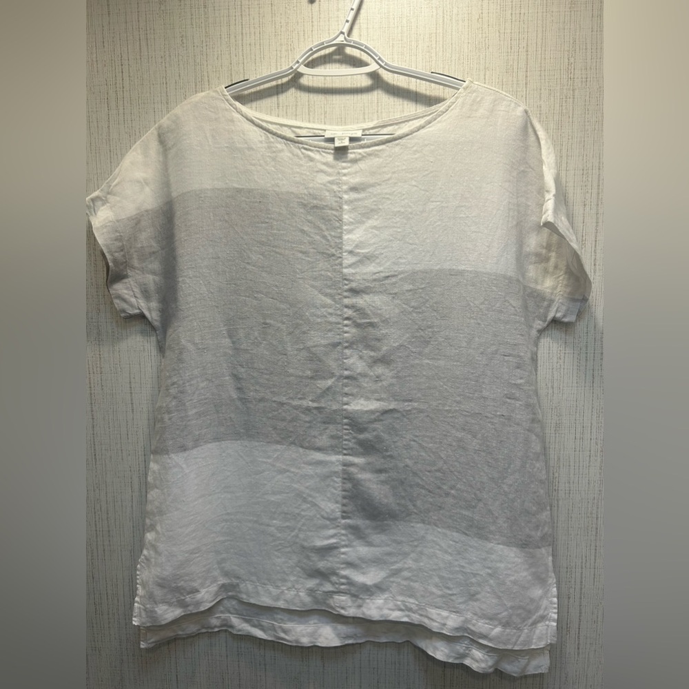 J‎ Jill Pure Jill White and Gray Color Block Linen Oversized Top Size Small